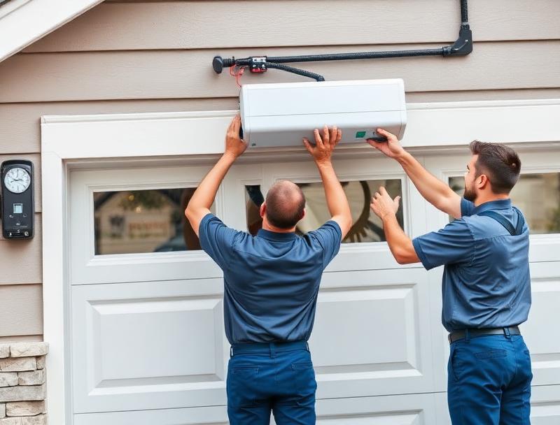 Harvard Garage Doors professional technicians installing a garage door opener